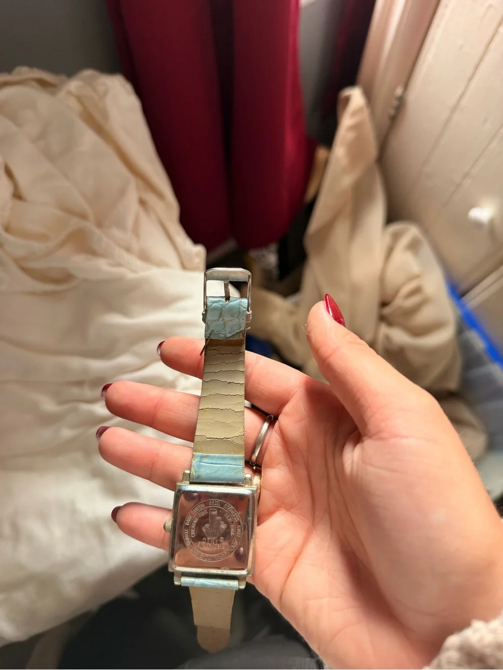 Classic Square Dial Leather-Strap Watch - Light Blue